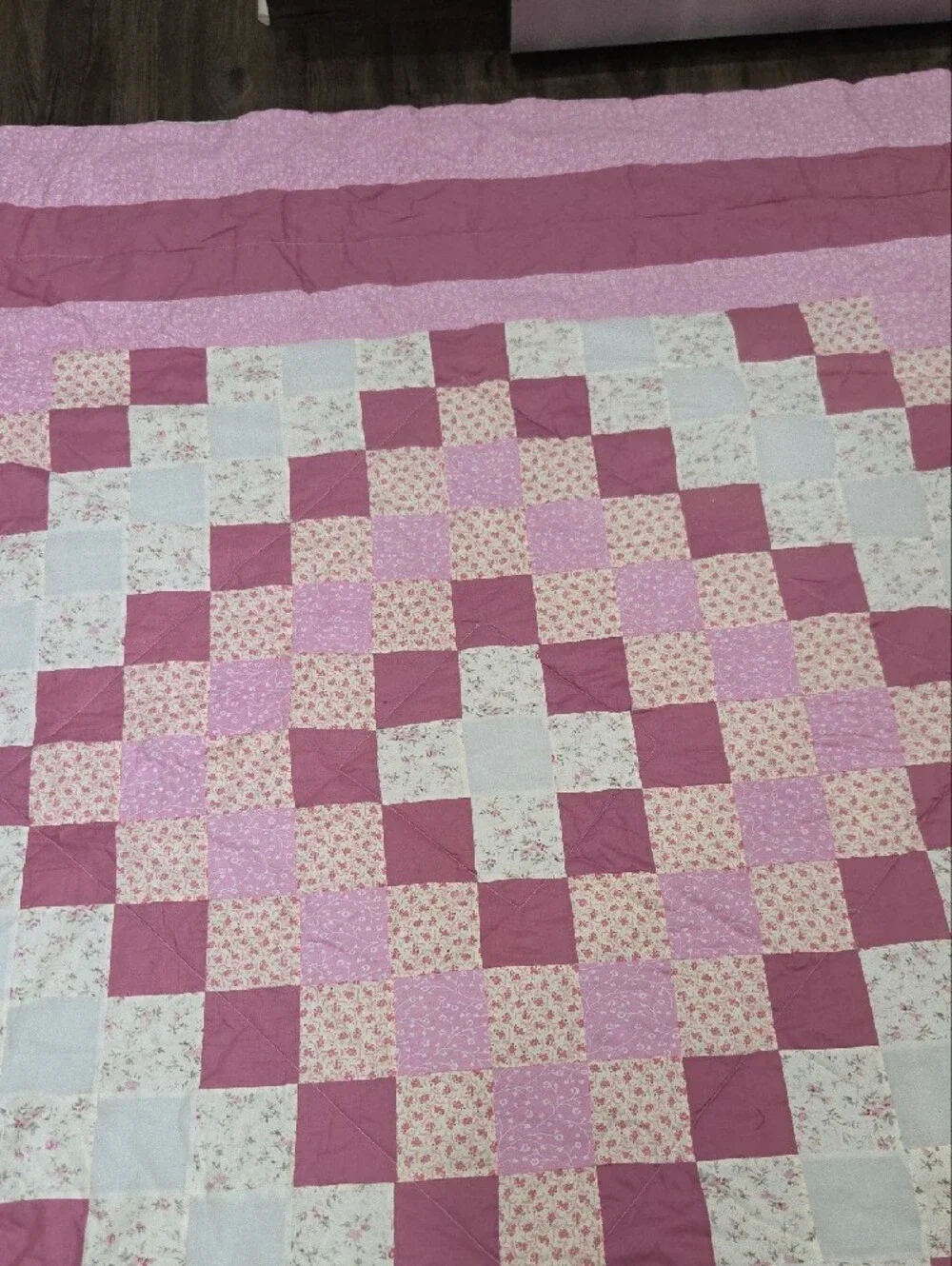 Pink And White Square Pattern Manufactured Quilt 84 X 84